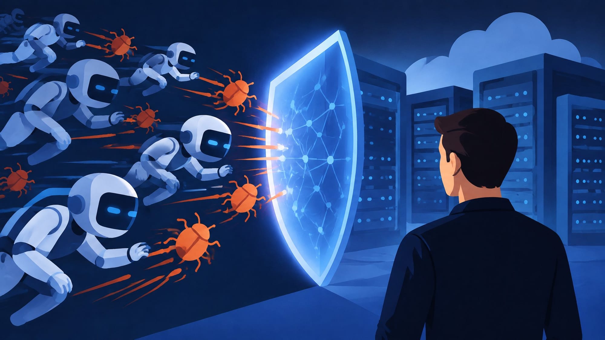 Illustration for the story: Altman Says Patching Can't Keep Up, and Offers AI as the Shield