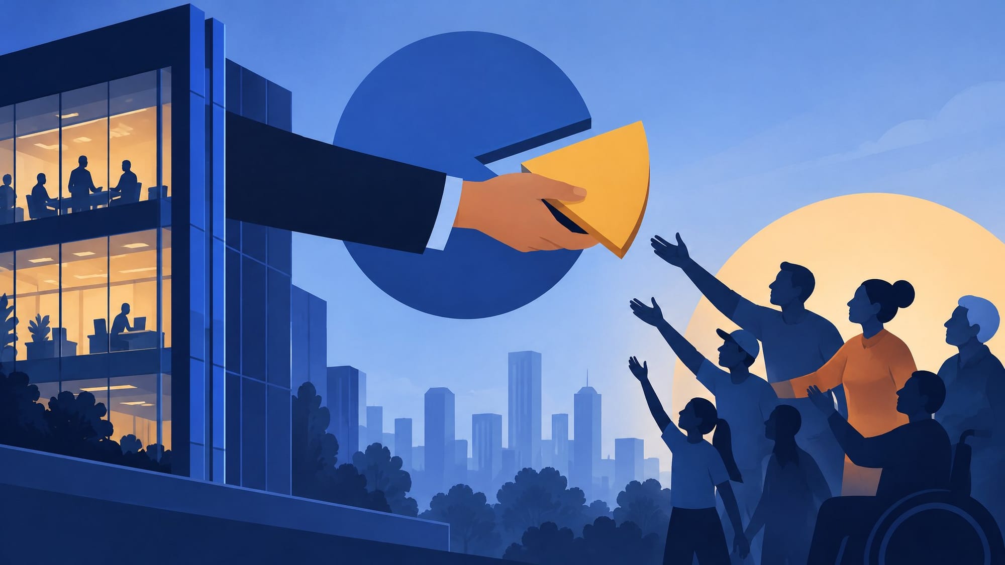 Illustration for the story: Anthropic Pledges 5% of Its Shares, Pending Stockholder Approval, to a Fund That Could Pay People Directly
