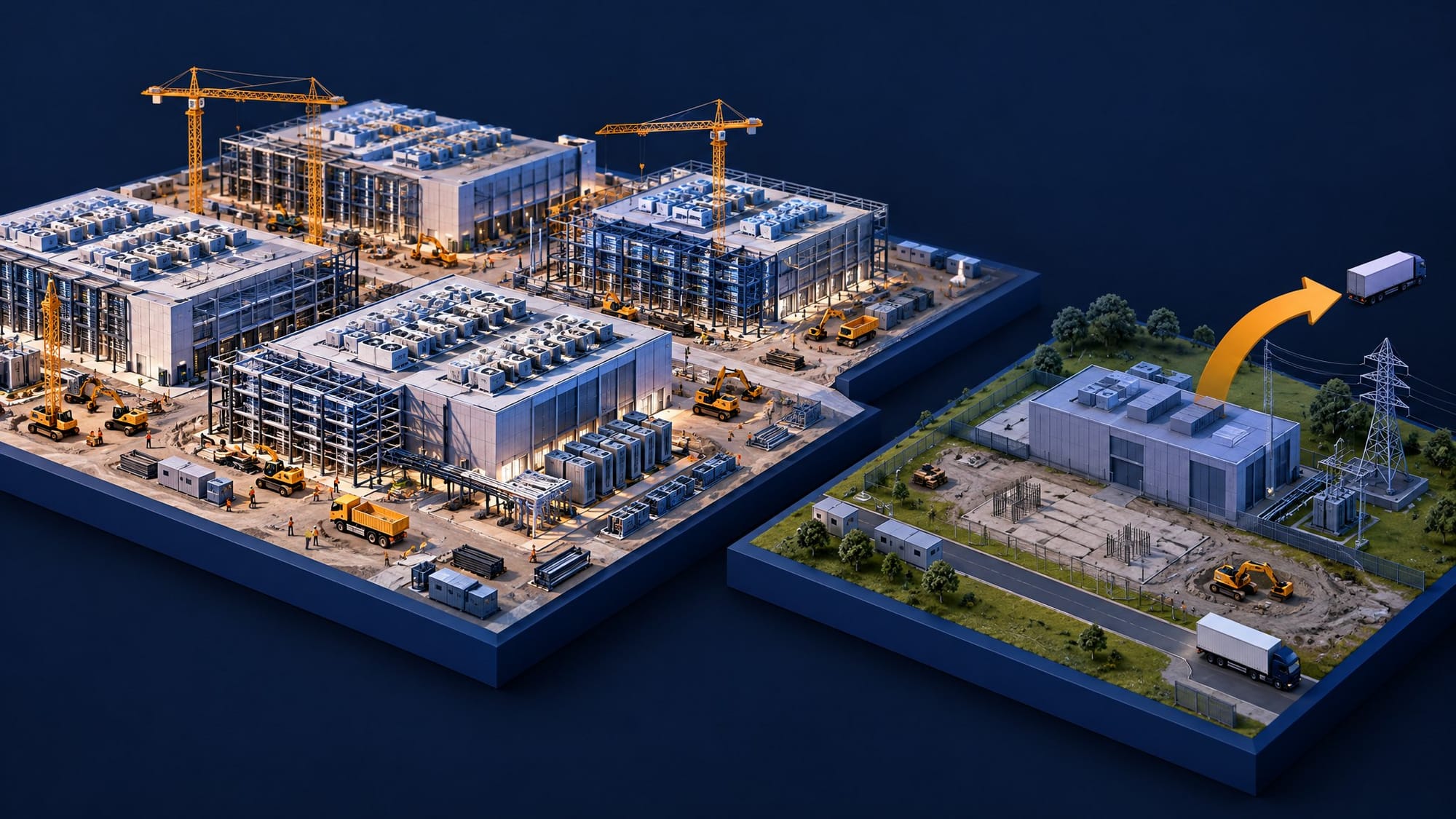 Illustration for the story: SemiAnalysis Counts 24GW Nearly Built for 2027 as Microsoft Walks Away From an Nscale Site