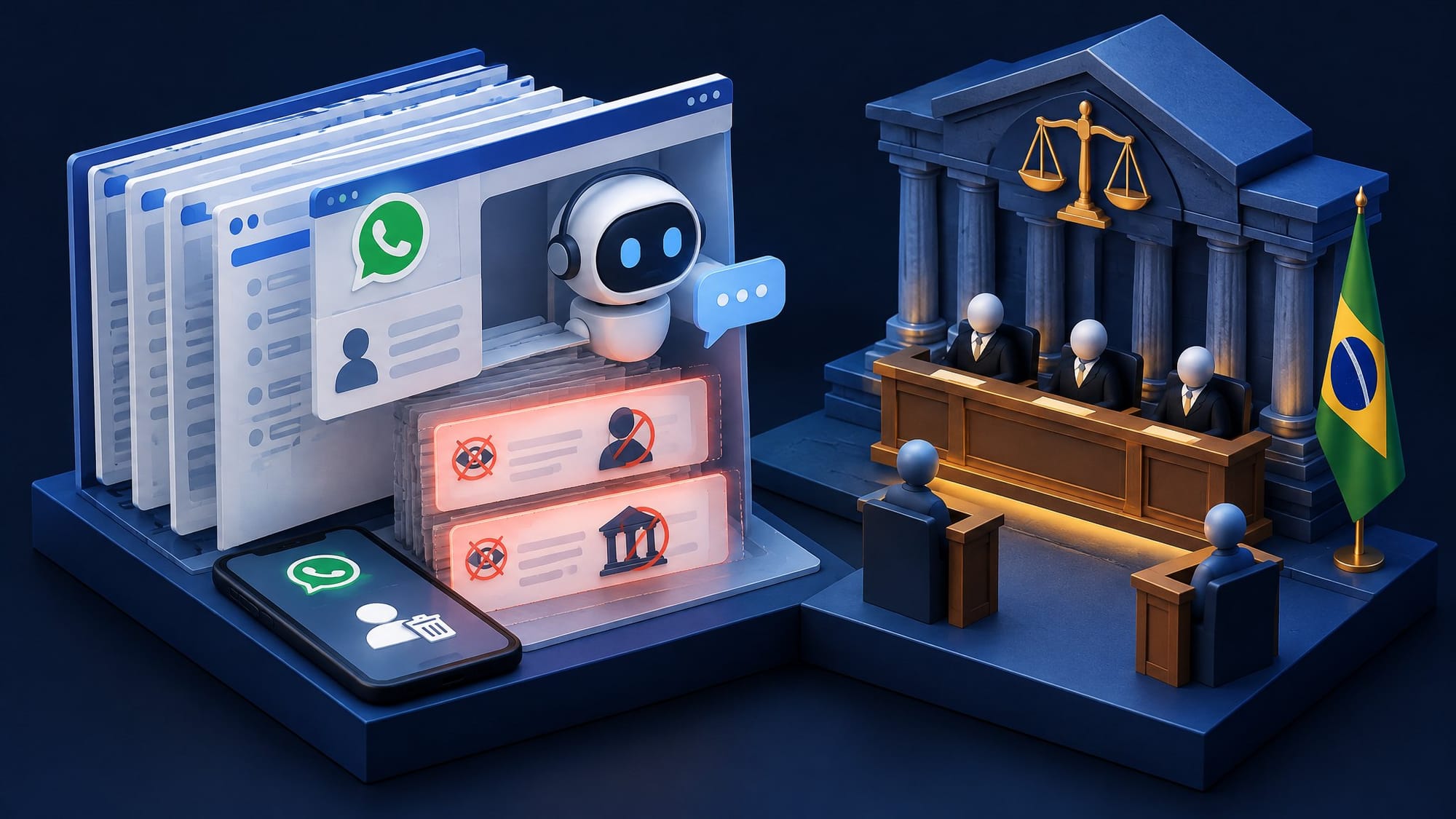 Illustration for the story: WhatsApp Hid Instructions Telling Its Assistant to Skip the Regulator, as Brazil Holds Meta's AI to Parity