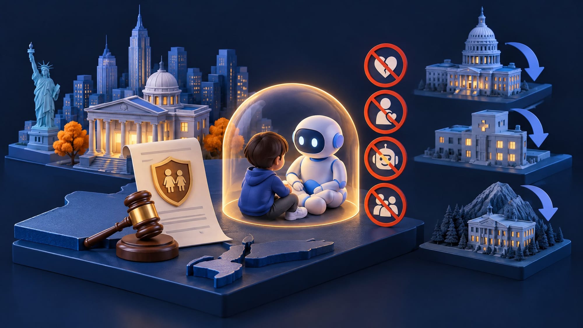 Illustration for the story: New York Sets Rules for AI Companions as Other Oversight Retreats