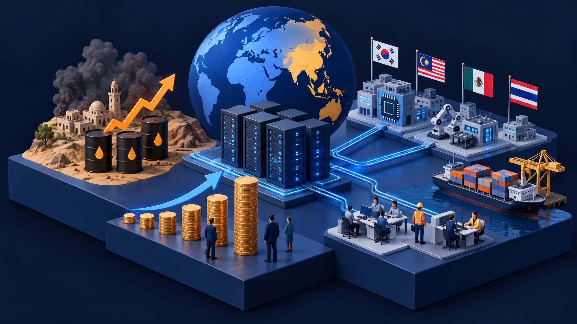 Illustration for the story: The IMF Credits AI With Holding Up Growth and Names the Crash It Fears
