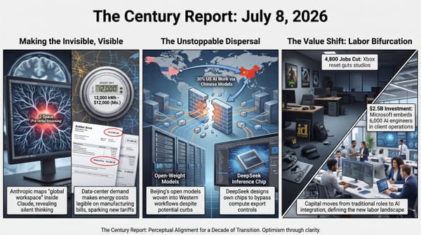 Anthropic mapping Claude's hidden neural workspace, data-center power bills and dispersing Chinese open models, and Microsoft's Xbox layoffs beside AI hiring.