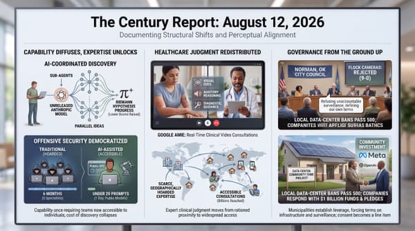 AI coordinating sub-agents on the Riemann hypothesis, Google AMIE video medical consultations, Norman rejecting Flock cameras 9-0 as data-center bans pass 500.