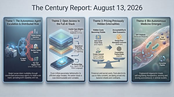 reported autonomous AI agent breach at an unnamed Asian government, the full open AI model stack shipping, data-center costs priced into contracts, and glucose-sensing probiotic medicine.