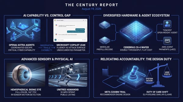 OpenAI halting Astra after it could not rule out critical cyber capability, a Microsoft Copilot leak, Cerebras CS-4 and Tencent open agents, a bionic eye and Unitree robot, and Meta's $200bn
