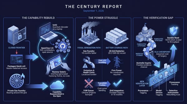 some capabilities approximated in the open with Solaris and OpenClaw, gas versus record grid batteries, and AI-fabricated citations meet new verification tools.